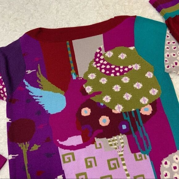 Chacok France Dulcy 100% Wool Multicolor Cat Sweater Boatneck - Picture 5 of 8